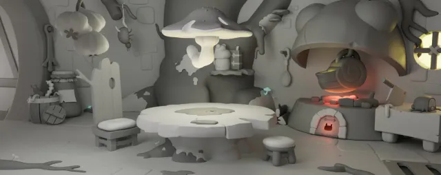 3D render of the kitchen from the Amphibia house.