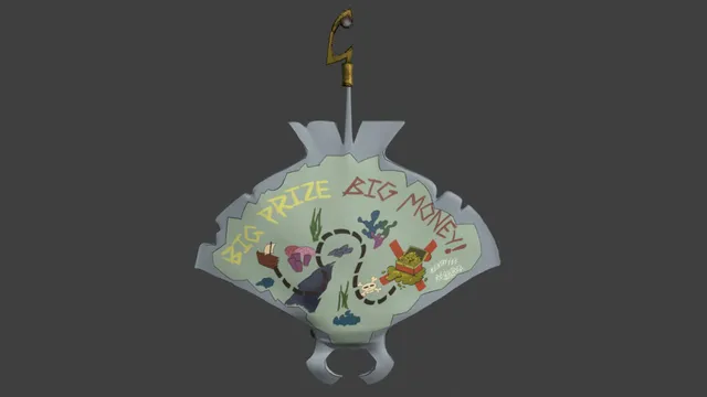 The final treasure-hunt advertisement with the illustrated dotted route and a more defined outline around the torn map.
